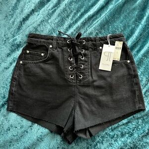 Pilcro Black Lace-Up Denim Shorts